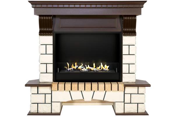 Биокамин в портале Firezo Pierre luxe Темный дуб белый